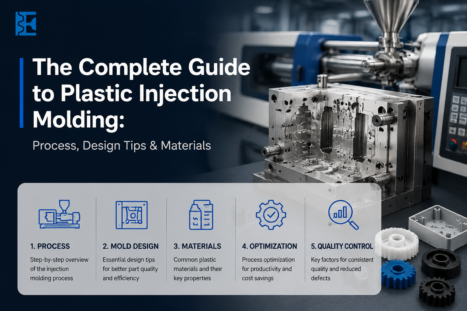Plastic injection molding process with injection mold design and plastic molded parts