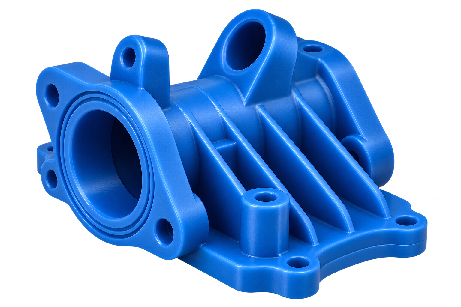 Blue Ribbed Pump Housing Component