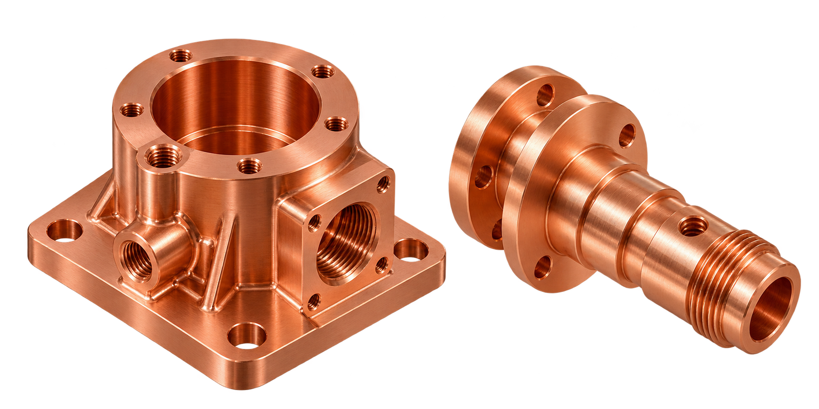 Copper CNC Parts on Transparent Background